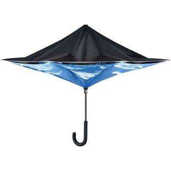 Fare Contrary 7719 windproof stokparaplu zwart wolkenontwerp opengeklapt