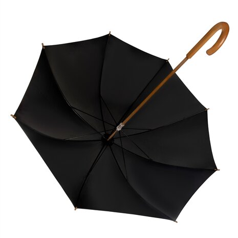Eco bamboe paraplu windproof zwart met haak onderkant