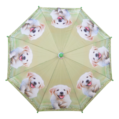 Kinderparaplu met blije puppies bruin KG160 bovenkant hondje