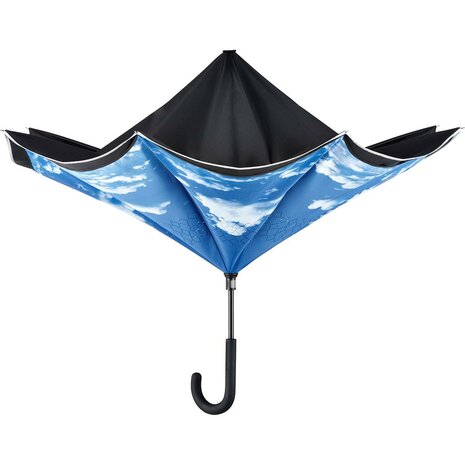 Fare Contrary 7719 windproof stokparaplu zwart wolkenontwerp half opengeklapt