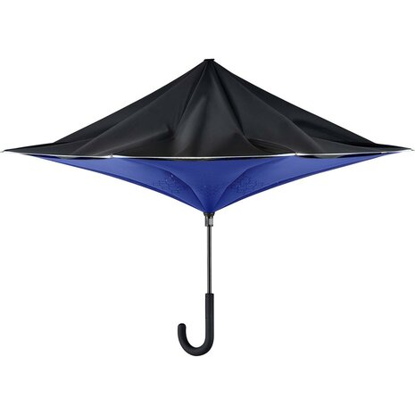 Fare Contrary 7715 windproof paraplu zwart blauw half dichtgeklapt